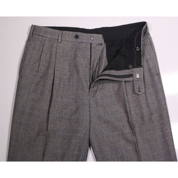 Brooks Brothers Gray Black Plaid Wool Fleece Pleated Dress Pants Trousers 38x28 - Picture 4 of 6